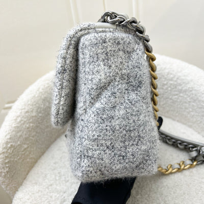 Chanel 19 Small Flap Bag in Light Grey Tweed and 3-Tone HW