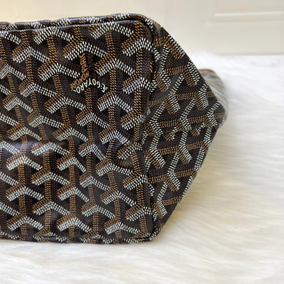 Goyard St Louis PM Tote in Black Signature Goyardine Canvas and Brown Trim
