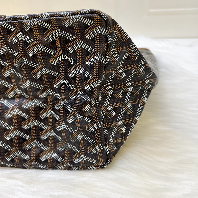 Goyard St Louis PM Tote in Black Signature Goyardine Canvas and Brown Trim