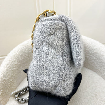 Chanel 19 Small Flap Bag in Light Grey Tweed and 3-Tone HW