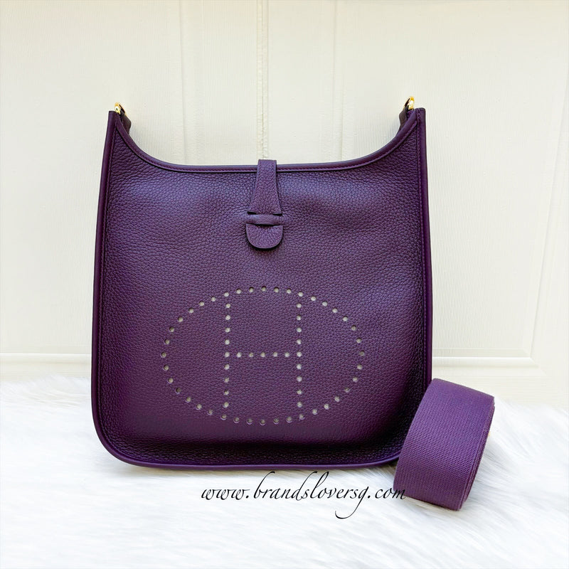 Hermes Evelyne PM 29 in Cassis Clemence Leather and GHW