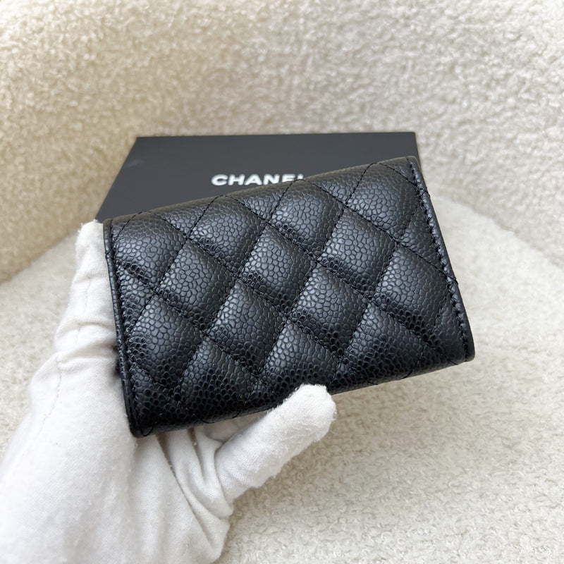 Chanel Classic Snap Card Holder in Black Caviar and SHW