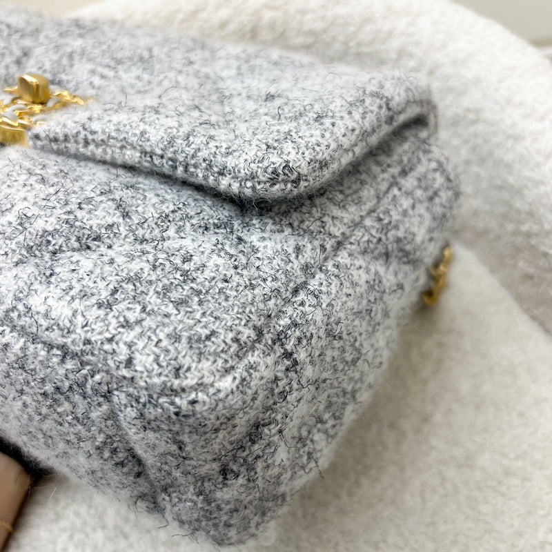 Chanel 19 Small Flap Bag in Light Grey Tweed and 3-Tone HW