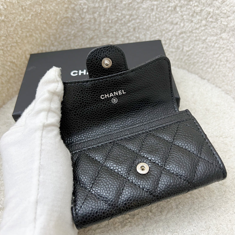 Chanel Classic Snap Card Holder in Black Caviar and SHW