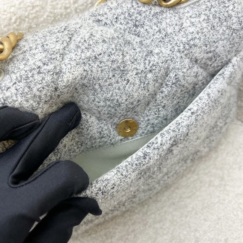 Chanel 19 Small Flap Bag in Light Grey Tweed and 3-Tone HW