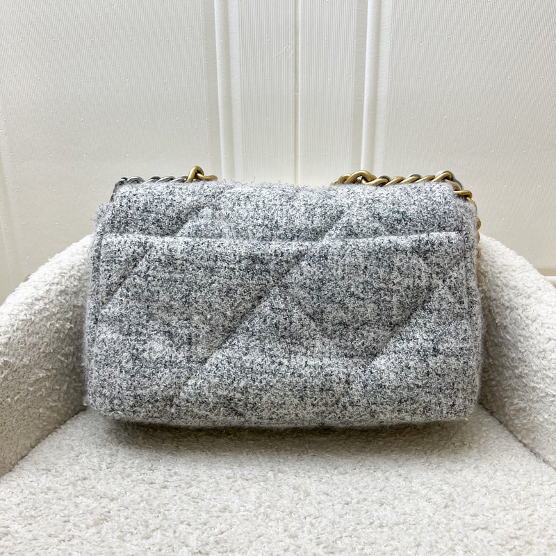 Chanel 19 Small Flap Bag in Light Grey Tweed and 3-Tone HW
