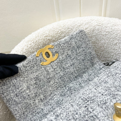 Chanel 19 Small Flap Bag in Light Grey Tweed and 3-Tone HW