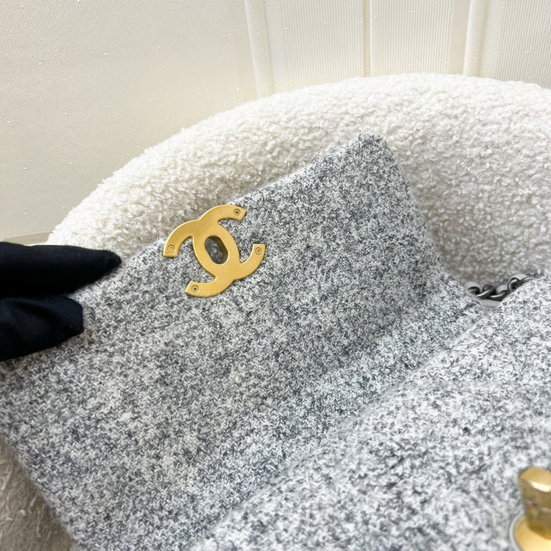 Chanel 19 Small Flap Bag in Light Grey Tweed and 3-Tone HW
