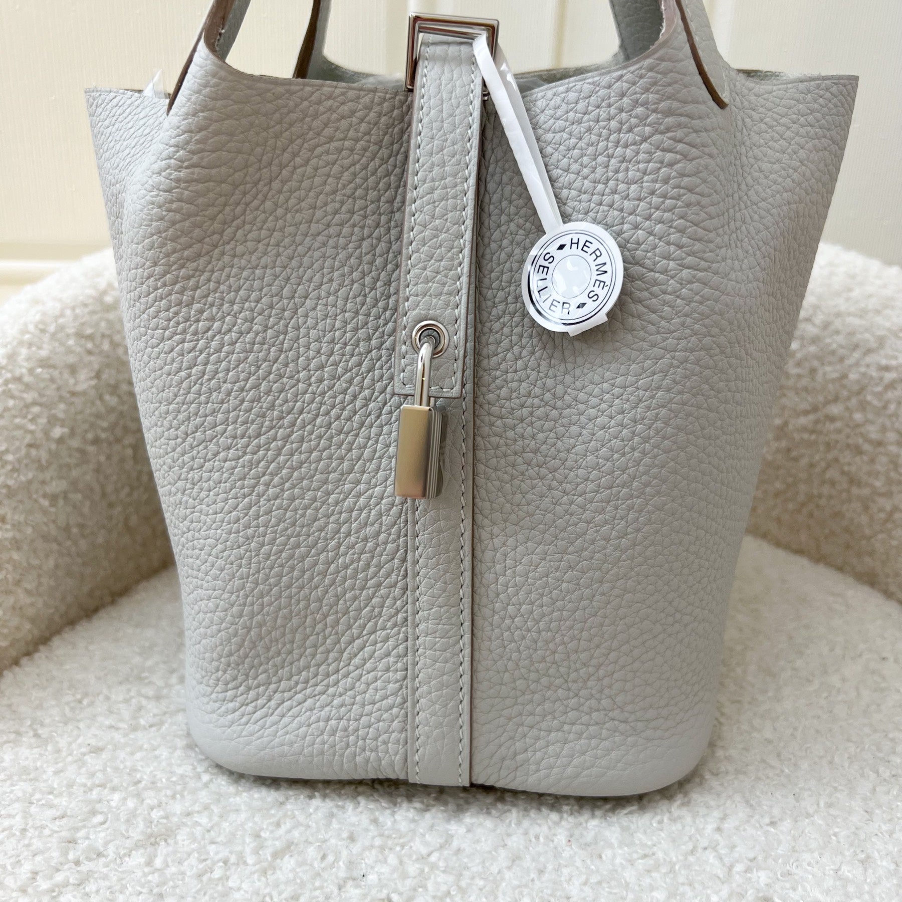 HERMES PICOTIN LOCK PM Clemence leather Gris perle（Pearl gray