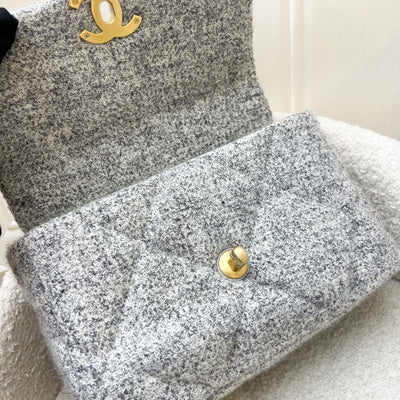 Chanel 19 Small Flap Bag in Light Grey Tweed and 3-Tone HW