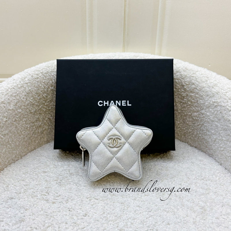 Chanel VIP Gift 24C Star Pouch Charm in Iridescent Silver Lambskin and SHW