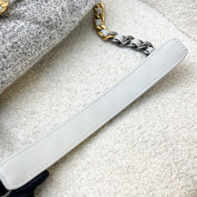 Chanel 19 Small Flap Bag in Light Grey Tweed and 3-Tone HW