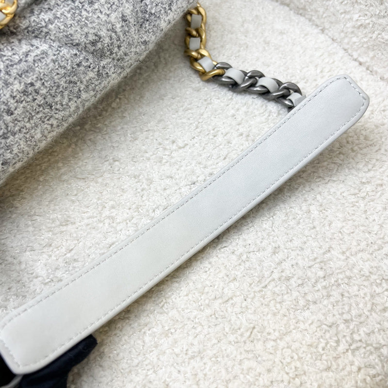 Chanel 19 Small Flap Bag in Light Grey Tweed and 3-Tone HW