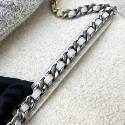 Chanel 19 Small Flap Bag in Light Grey Tweed and 3-Tone HW