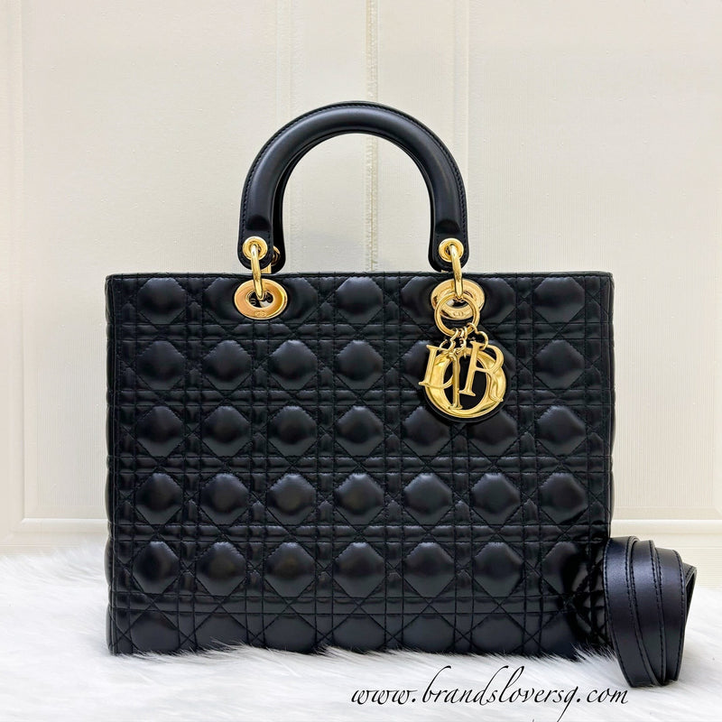 Dior Large Lady Dior in Black Lambskin and GHW