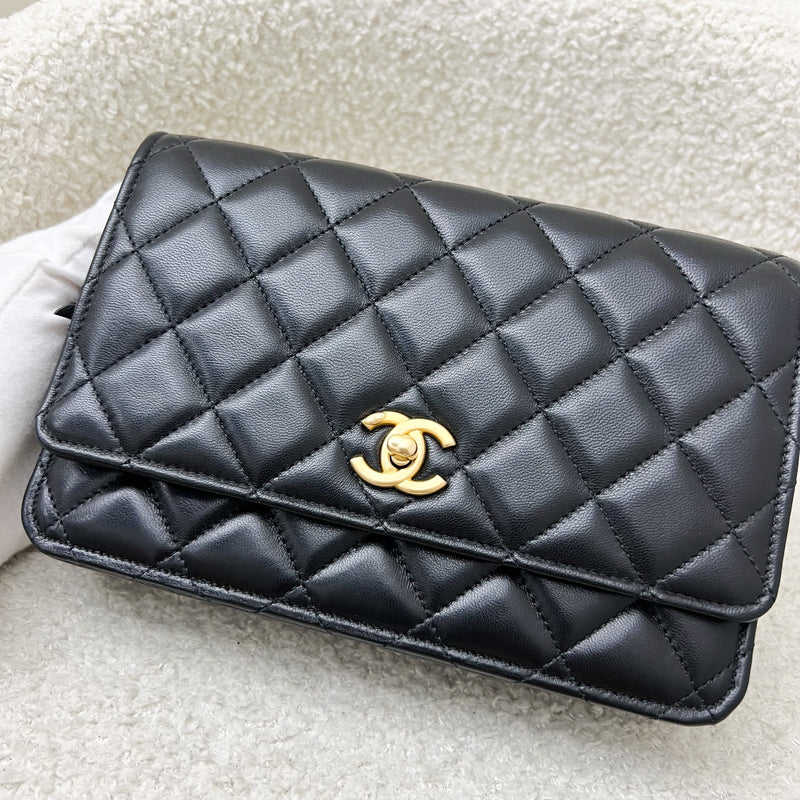 Chanel Pearl Crush Wallet on Chain WOC in Black Lambskin and AGHW