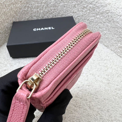 Chanel Zippy Card Holder with Exterior Card Slots in Pink Caviar and LGHW