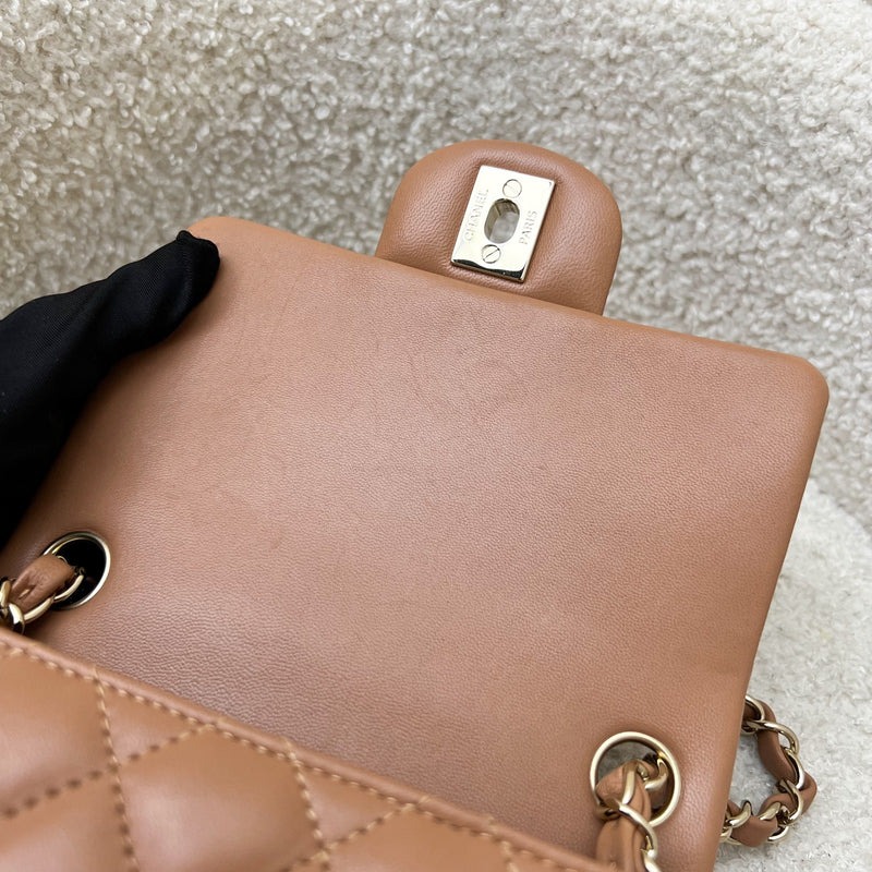 Chanel Classic Square Mini Flap in 21P Caramel Lambskin and LGHW (Model: A35200)