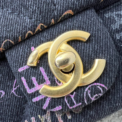 Chanel 22P Denim Mood Small Flap Bag in Black Printed Denim and AGHW