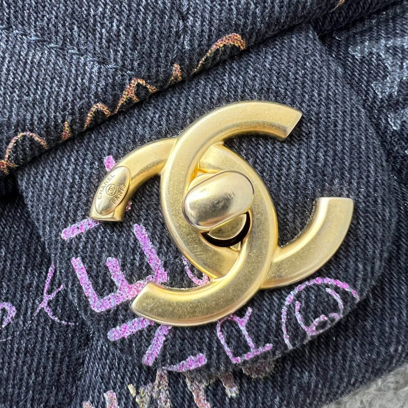 Chanel 22P Denim Mood Small Flap Bag in Black Printed Denim and AGHW
