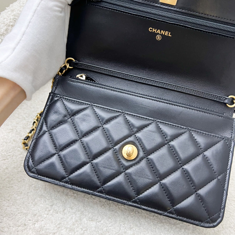 Chanel Pearl Crush Wallet on Chain WOC in Black Lambskin and AGHW