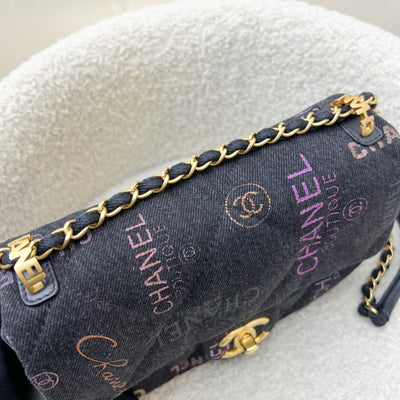Chanel 22P Denim Mood Small Flap Bag in Black Printed Denim and AGHW