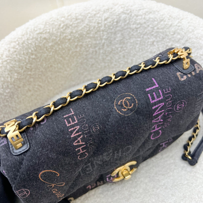 Chanel 22P Denim Mood Small Flap Bag in Black Printed Denim and AGHW