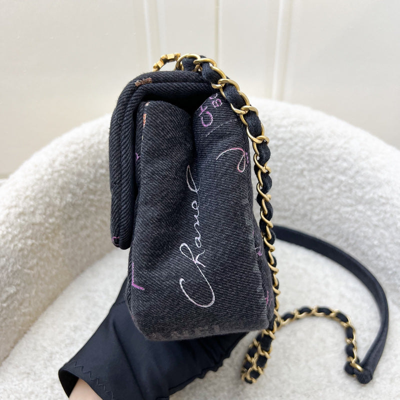 Chanel 22P Denim Mood Small Flap Bag in Black Printed Denim and AGHW