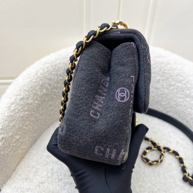 Chanel 22P Denim Mood Small Flap Bag in Black Printed Denim and AGHW
