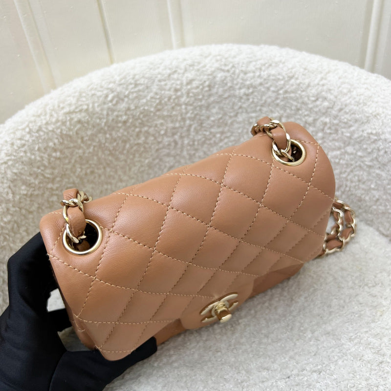 Chanel Classic Square Mini Flap in 21P Caramel Lambskin and LGHW (Model: A35200)