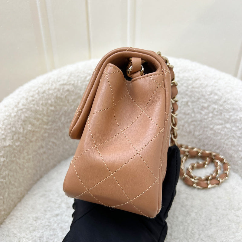 Chanel Classic Square Mini Flap in 21P Caramel Lambskin and LGHW (Model: A35200)