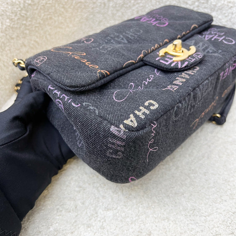 Chanel 22P Denim Mood Small Flap Bag in Black Printed Denim and AGHW