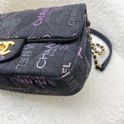 Chanel 22P Denim Mood Small Flap Bag in Black Printed Denim and AGHW