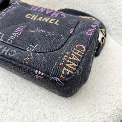 Chanel 22P Denim Mood Small Flap Bag in Black Printed Denim and AGHW