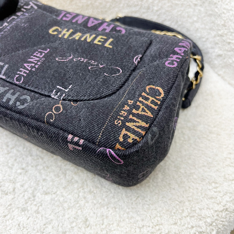 Chanel 22P Denim Mood Small Flap Bag in Black Printed Denim and AGHW