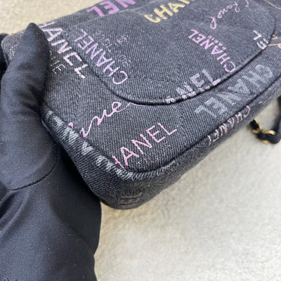 Chanel 22P Denim Mood Small Flap Bag in Black Printed Denim and AGHW