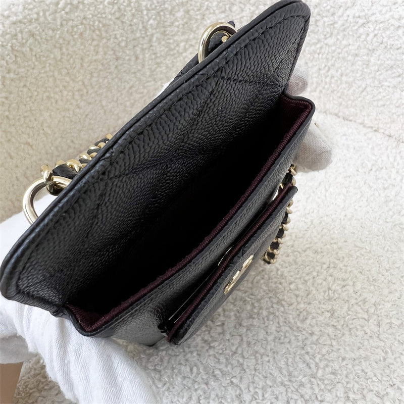 Chanel Phone Holder / Wallet with Chain in Black Caviar and LGHW