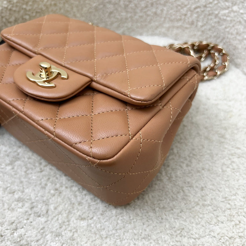 Chanel Classic Square Mini Flap in 21P Caramel Lambskin and LGHW (Model: A35200)