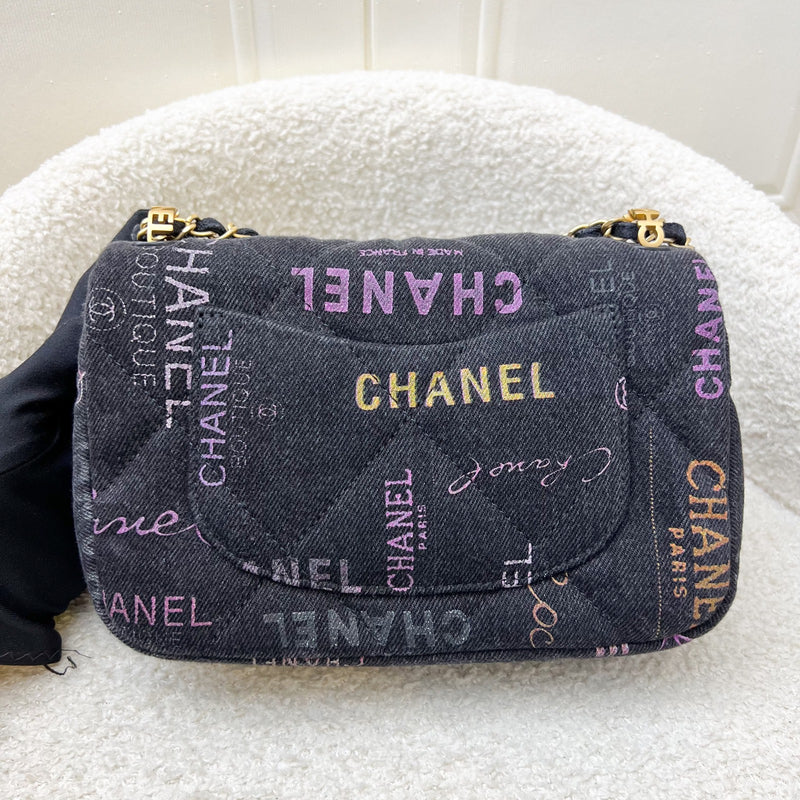 Chanel 22P Denim Mood Small Flap Bag in Black Printed Denim and AGHW