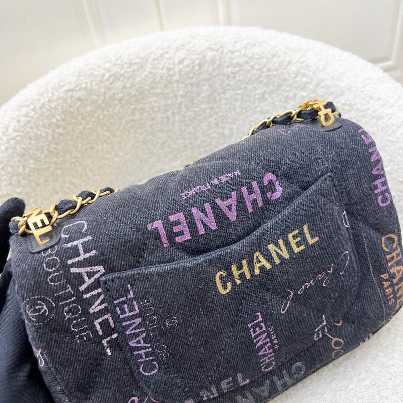 Chanel 22P Denim Mood Small Flap Bag in Black Printed Denim and AGHW
