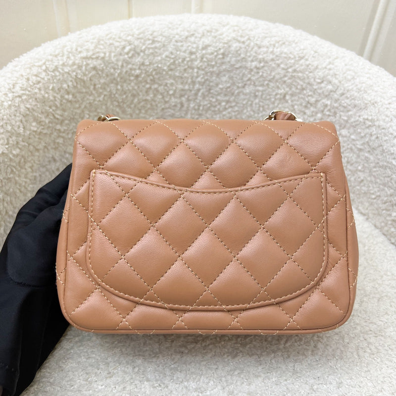 Chanel Classic Square Mini Flap in 21P Caramel Lambskin and LGHW (Model: A35200)