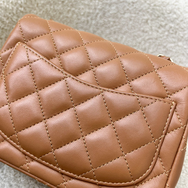 Chanel Classic Square Mini Flap in 21P Caramel Lambskin and LGHW (Model: A35200)