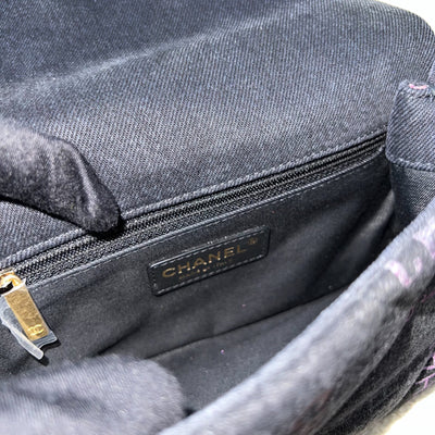Chanel 22P Denim Mood Small Flap Bag in Black Printed Denim and AGHW