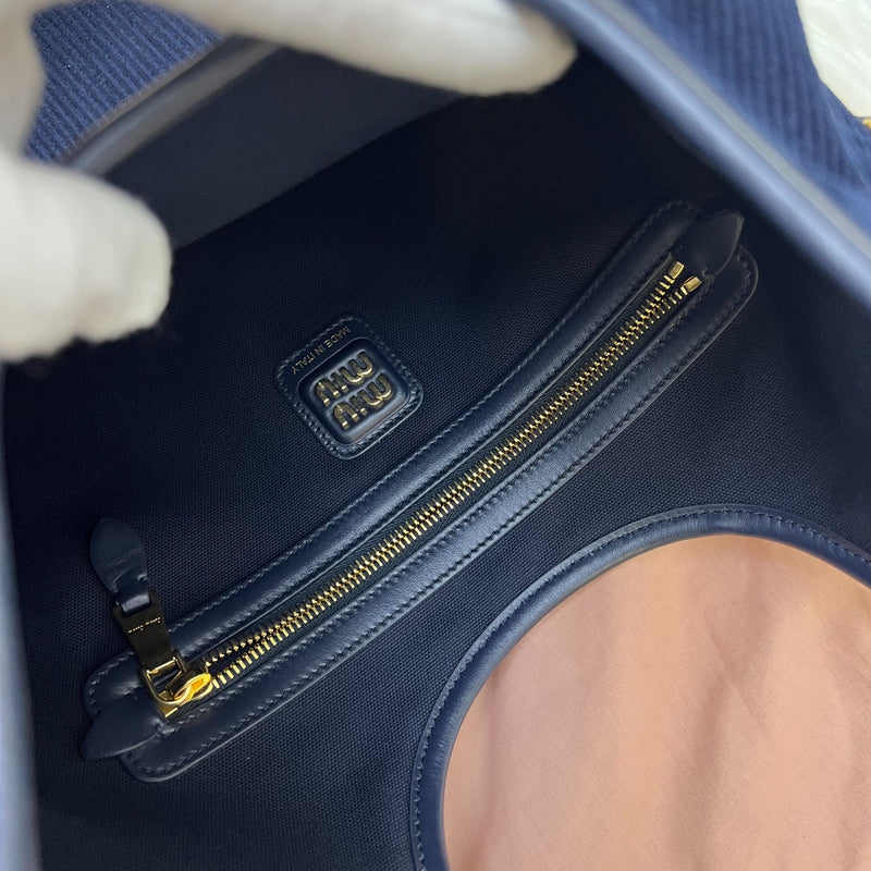 Miu Miu Ivy Tote Bag in Navy Blue Corduroy and GHW