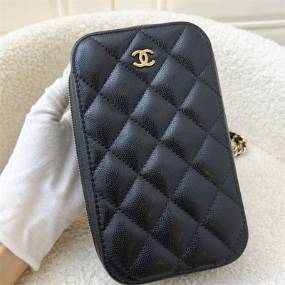 Chanel Zippy Phone Holder with Chain in Black Caviar LGHW