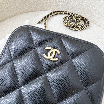 Chanel Zippy Phone Holder with Chain in Black Caviar LGHW