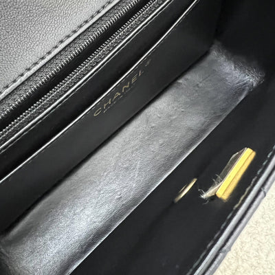 Chanel 23K Small Flap with Top Handle in Black Lambskin and AGHW (Model: AS4408)