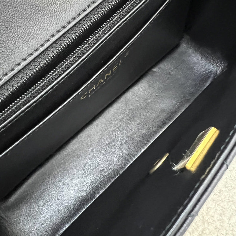 Chanel 23K Small Flap with Top Handle in Black Lambskin and AGHW (Model: AS4408)