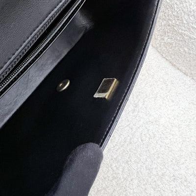 Chanel 23K Small Flap with Top Handle in Black Lambskin and AGHW (Model: AS4408)
