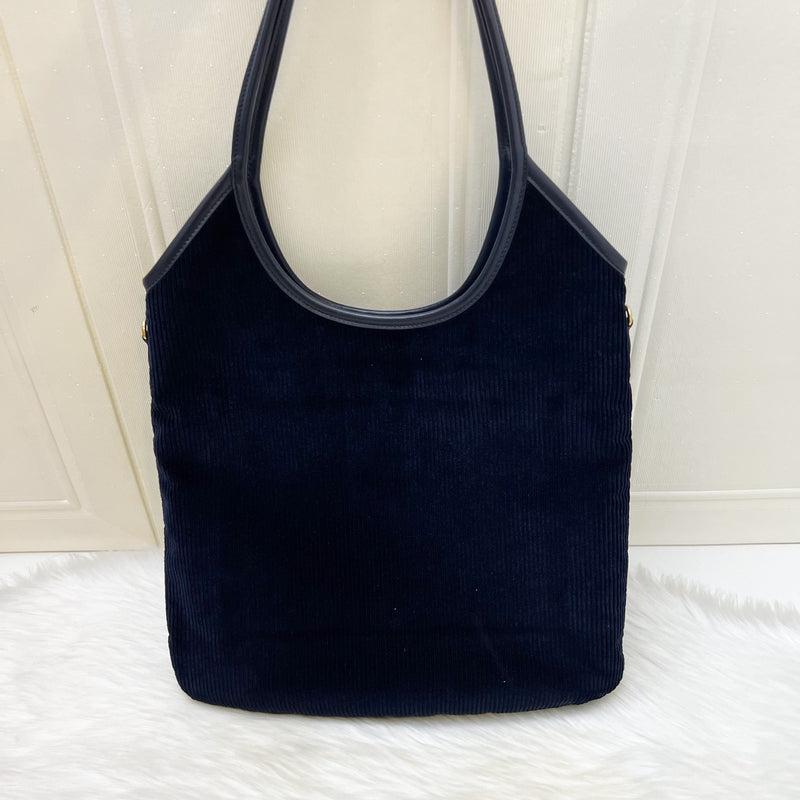 Miu Miu Ivy Tote Bag in Navy Blue Corduroy and GHW
